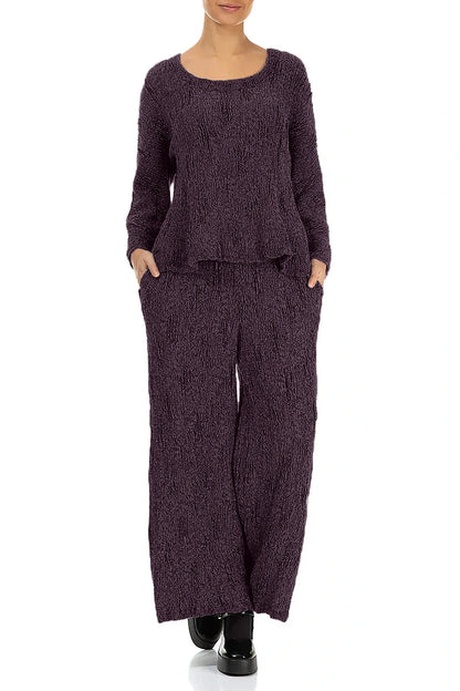 Deep Plum Textured Silk Linen Blouse 4