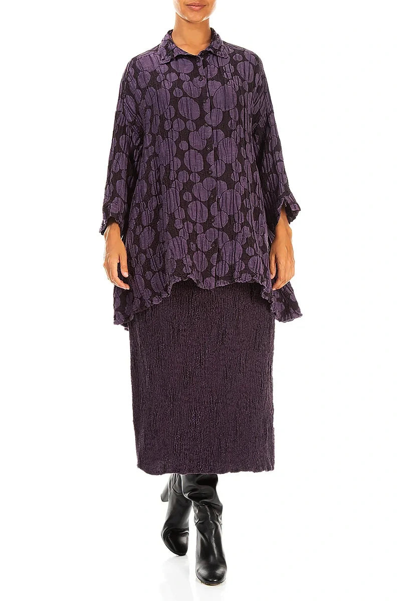 Deep Plum Textured Silk Linen Pencil Skirt 4