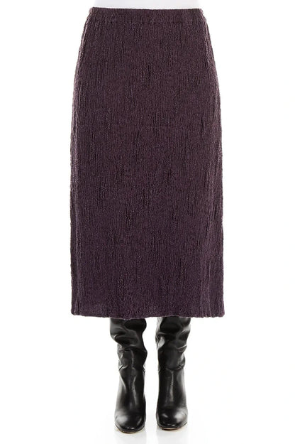 Deep Plum Textured Silk Linen Pencil Skirt 1