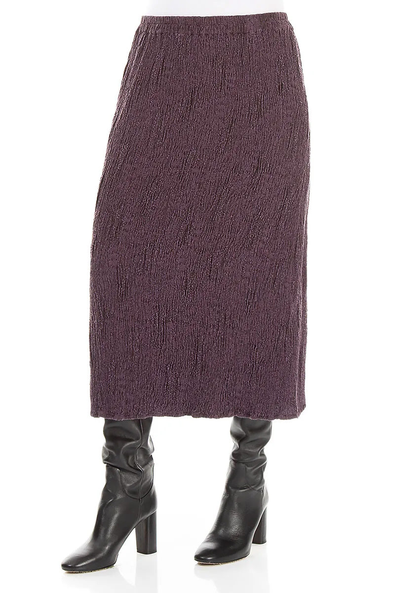 Deep Plum Textured Silk Linen Pencil Skirt