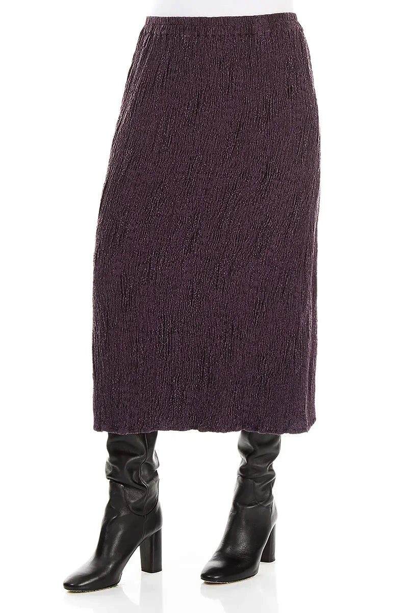 Deep Plum Textured Silk Linen Pencil Skirt 3