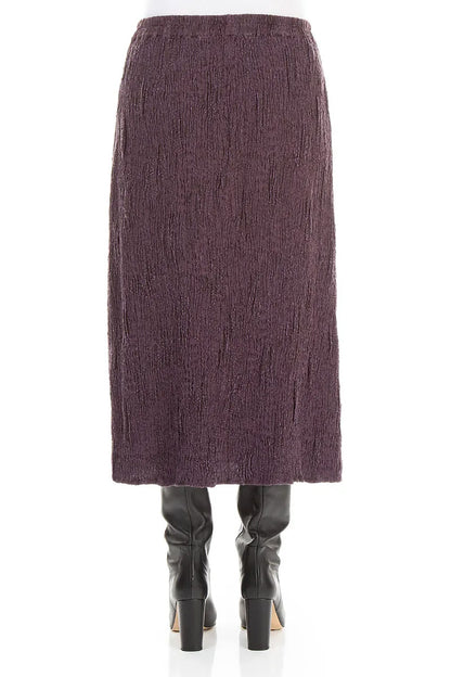 Deep Plum Textured Silk Linen Pencil Skirt