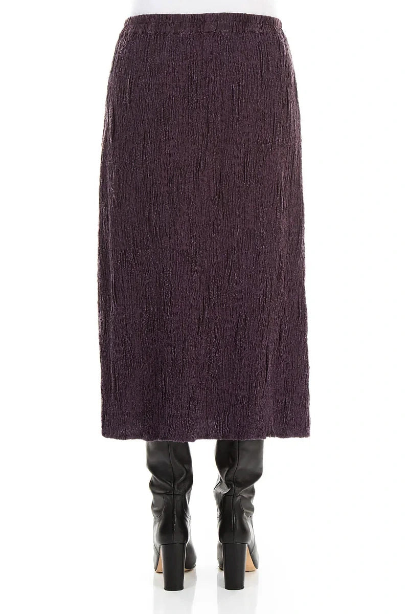 Deep Plum Textured Silk Linen Pencil Skirt 2