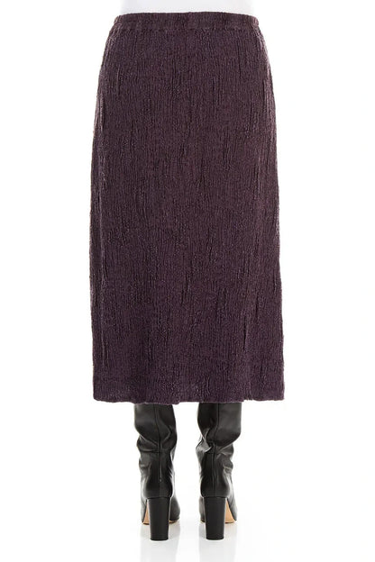 Deep Plum Textured Silk Linen Pencil Skirt 2