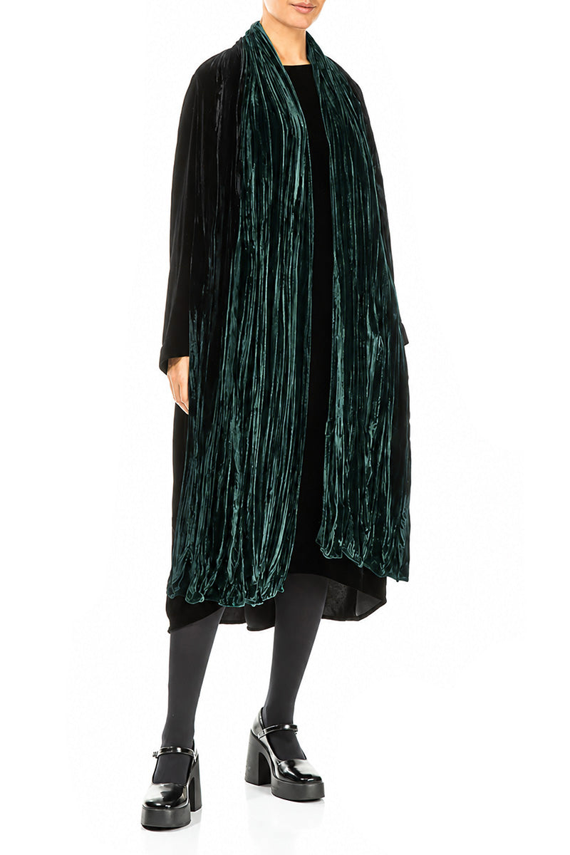Deep Turquoise Crumpled Silk Velvet Scarf 2