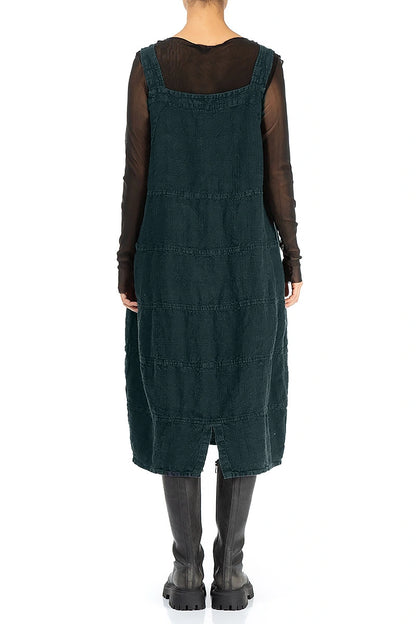 Deep Turquoise Patterned Linen Dungaree Dress