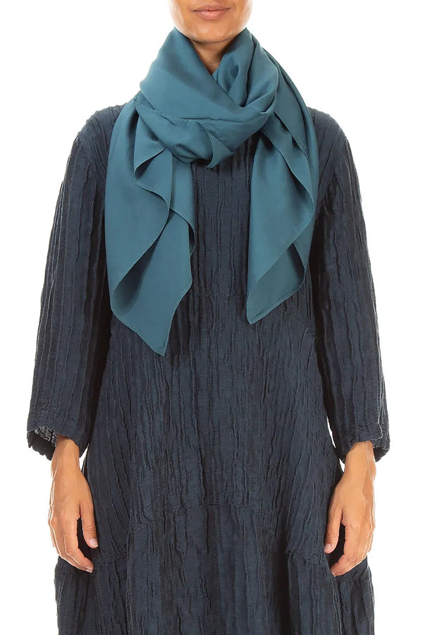 Deep Turquoise Silk Bamboo Scarf 1