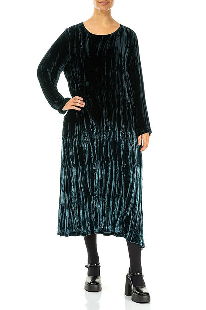 Deep Turquoise Silk Velvet Ombré Shift Dress 4