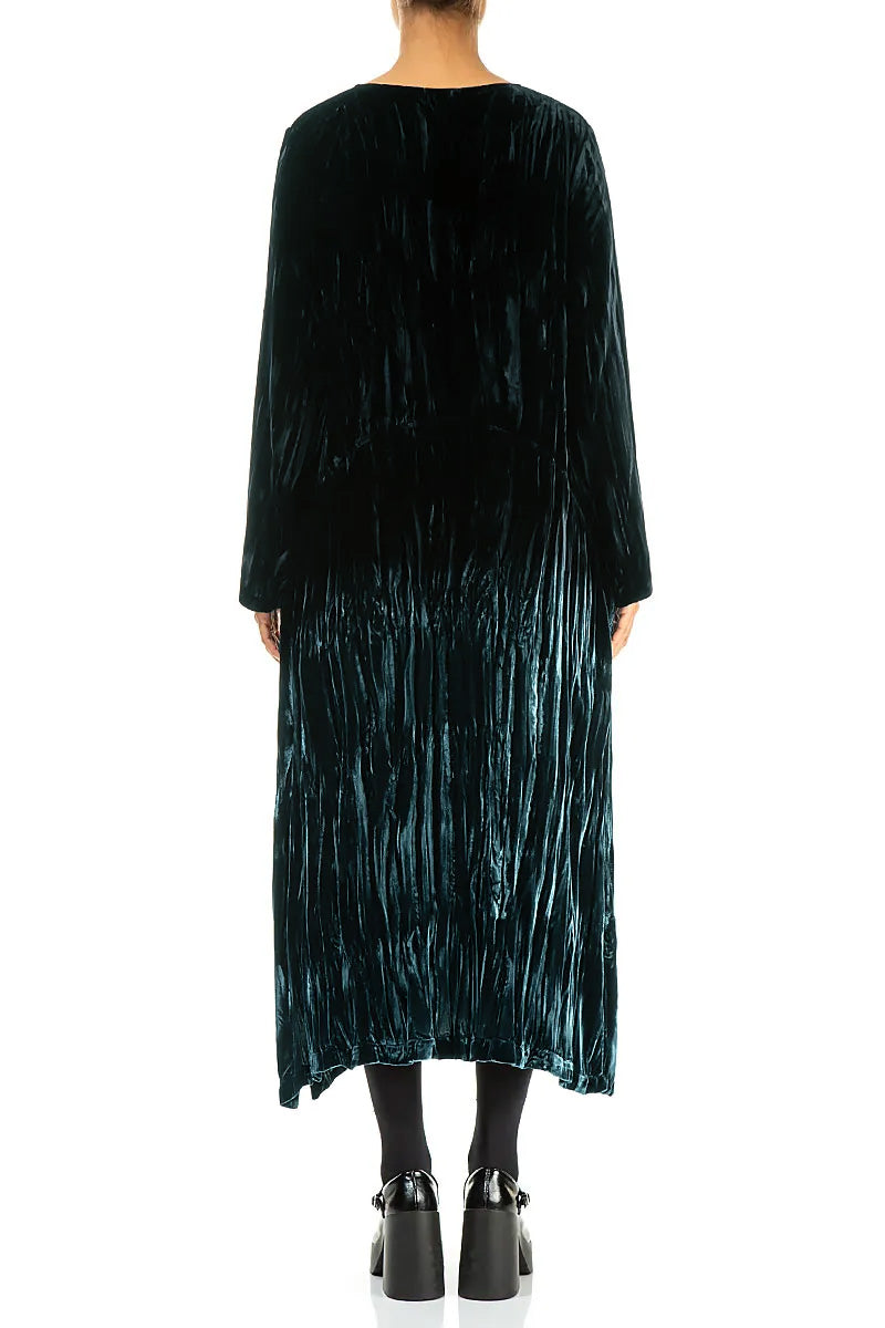 Deep Turquoise Silk Velvet Ombré Shift Dress 2