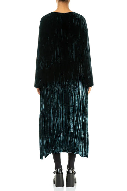 Deep Turquoise Silk Velvet Ombré Shift Dress 2