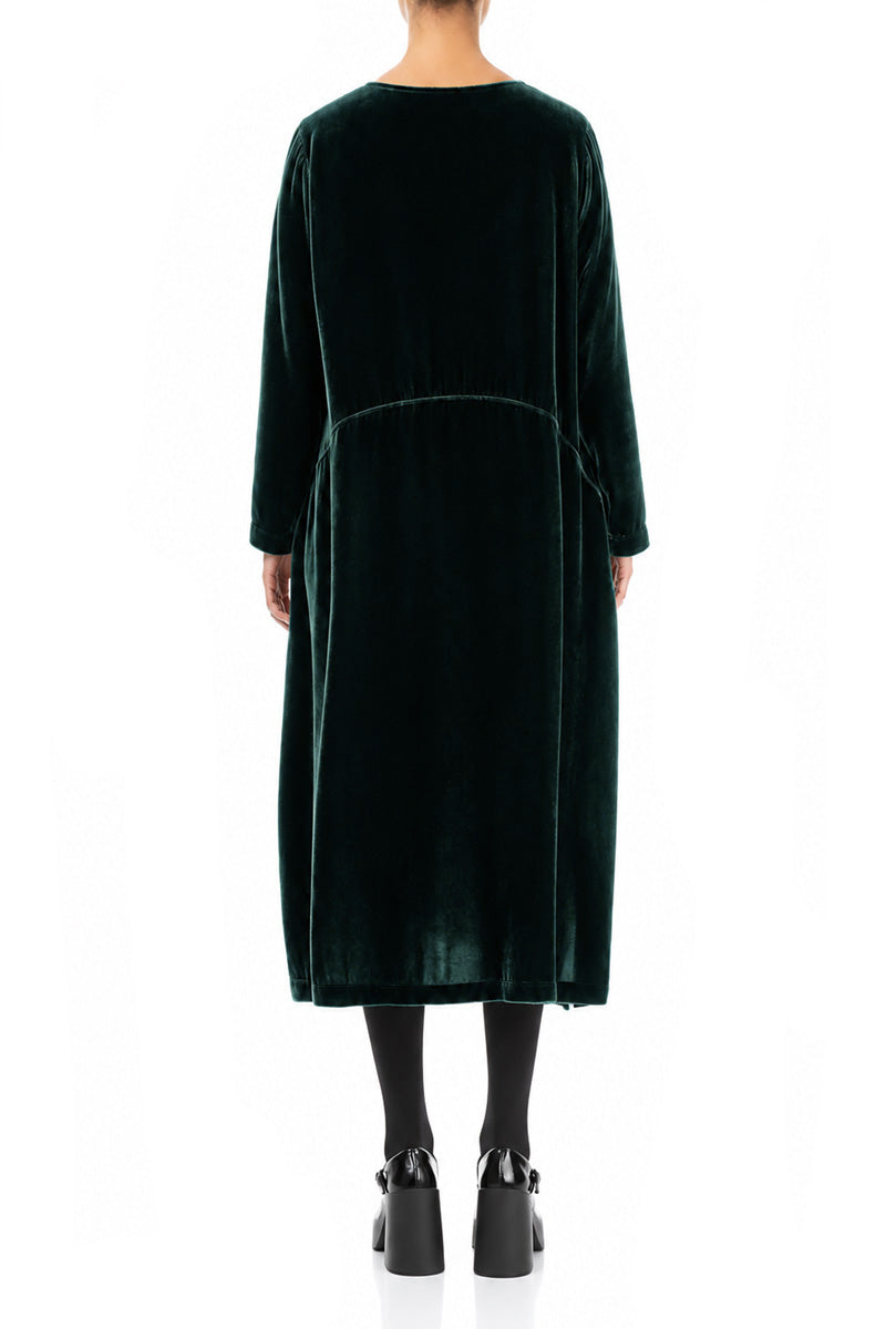 Deep Turquoise Silk Velvet Shift Dress 2