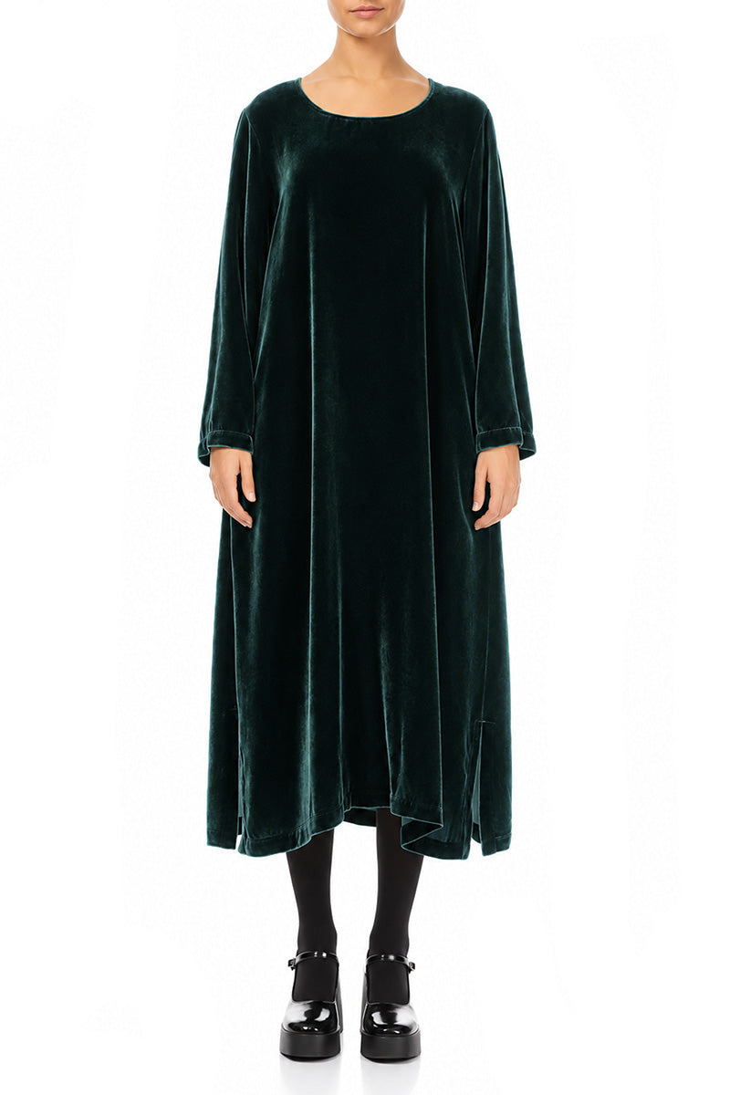 Deep Turquoise Silk Velvet Shift Dress 1