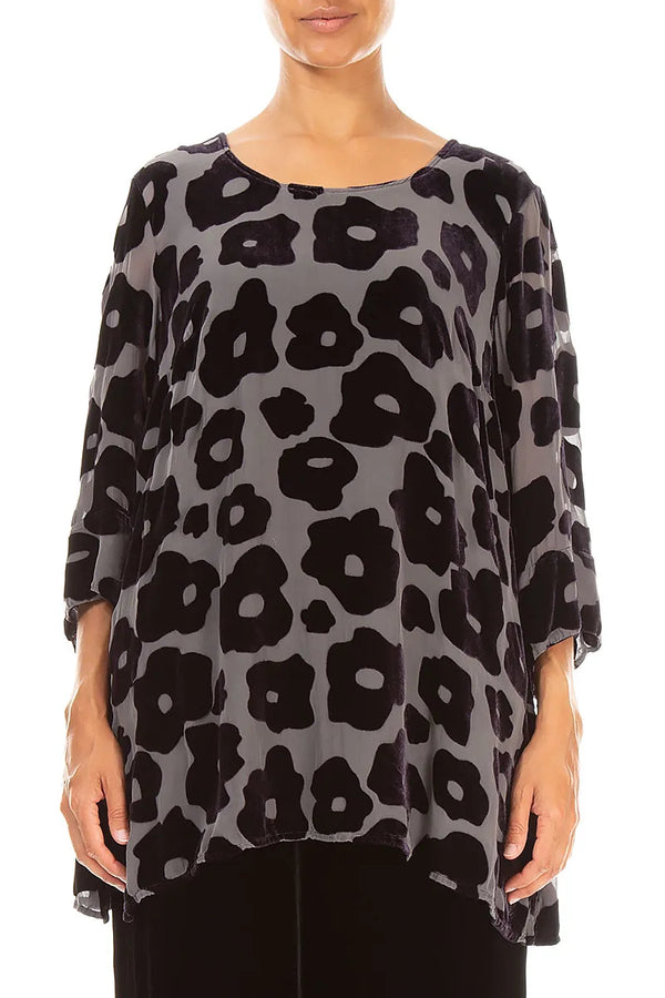 Devoré Flowers Charcoal Silk Velvet Tunic