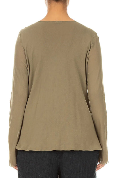 Double Layer Olive Tulle Silk Blouse 2