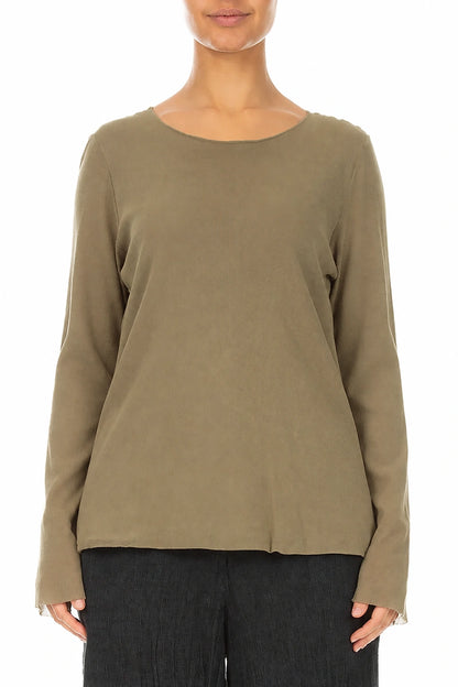 Double Layer Olive Tulle Silk Blouse 1