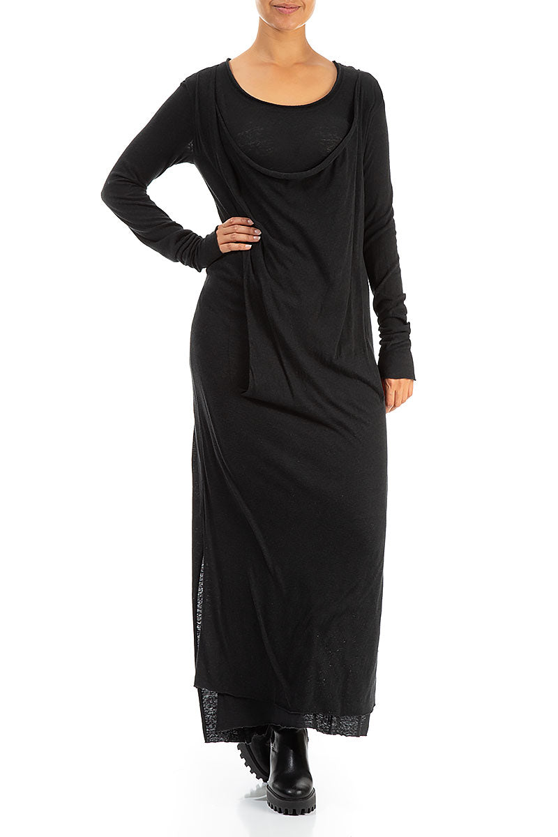 Draped Black Cotton Maxi Dress 4