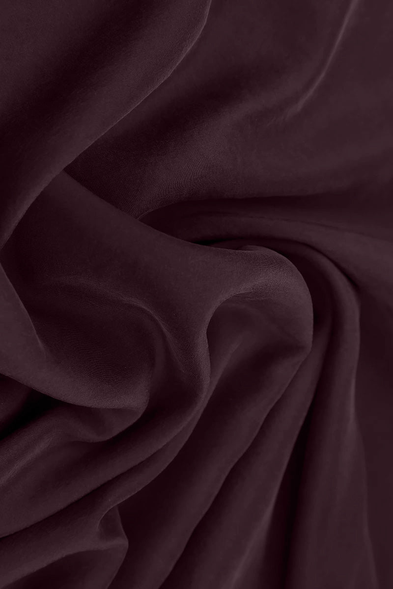 Jupe drapée en soie aubergine et bambou