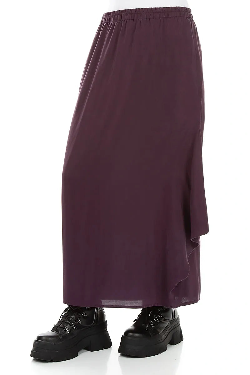Jupe drapée en soie aubergine et bambou