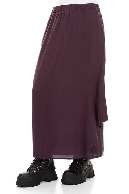 Jupe drapée en soie aubergine et bambou