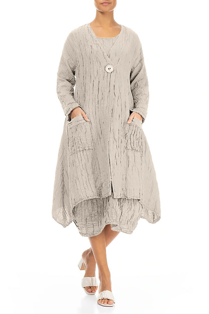 Dropped Edge Crinkled Beige Silk Linen Jacket 4