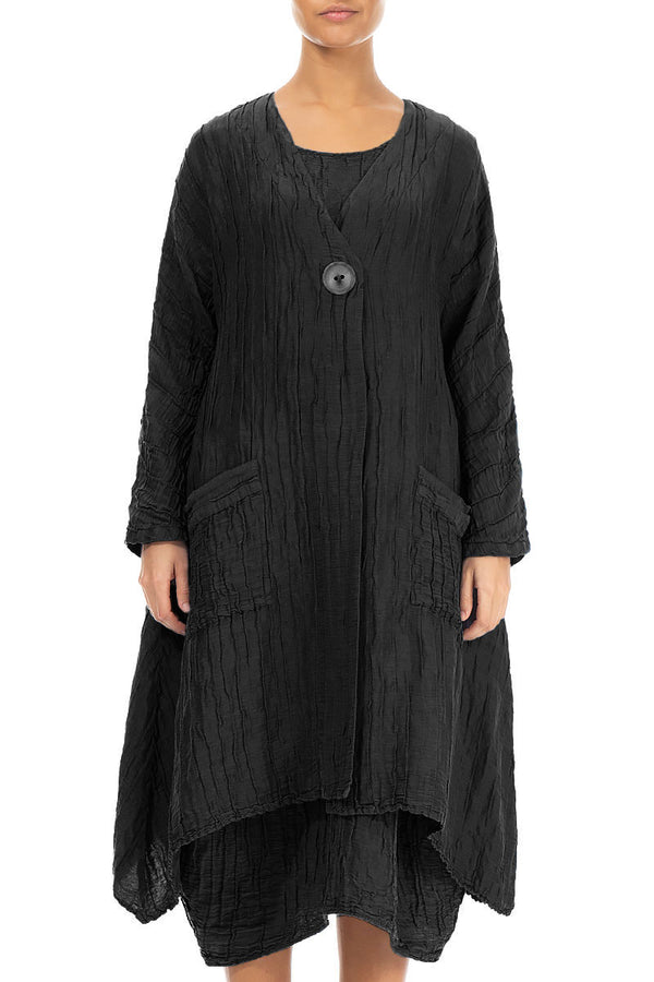 Dropped Edge Crinkled Black Silk Jacket 1