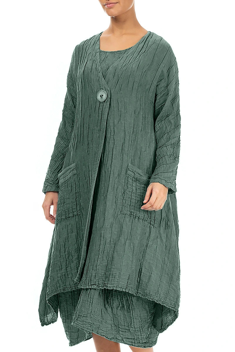 Dropped Edge Crinkled Sage Silk Linen Jacket 3