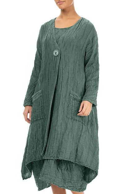 Dropped Edge Crinkled Sage Silk Linen Jacket 3
