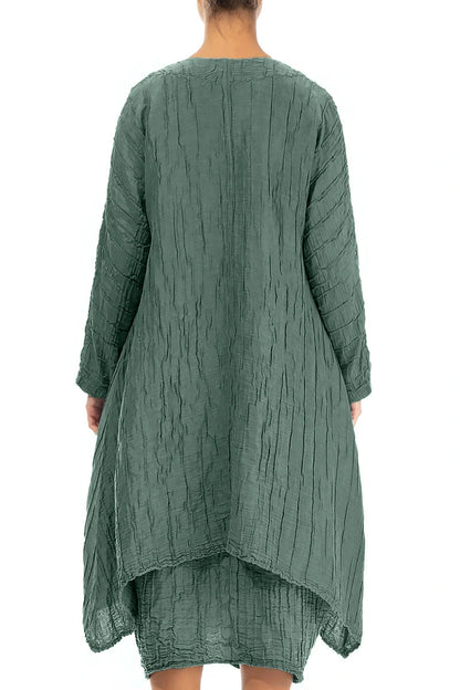 Dropped Edge Crinkled Sage Silk Linen Jacket 2