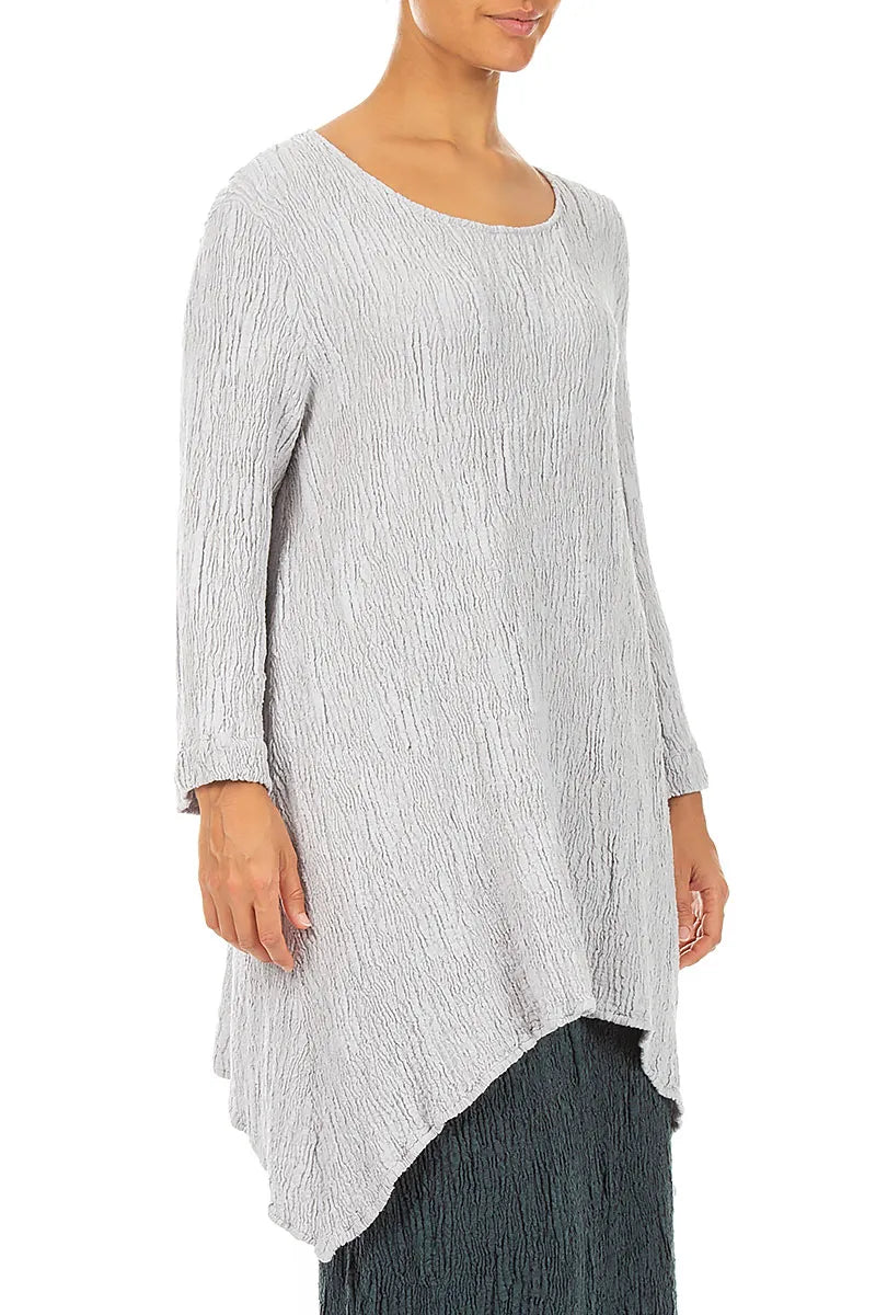 Dropped Edge Pearl Grey Textured Silk Linen Tunic 3