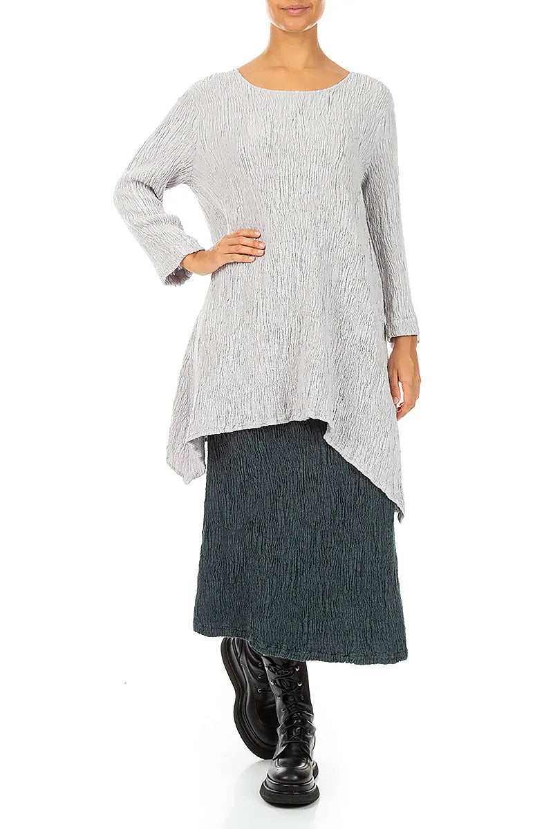 Dropped Edge Pearl Grey Textured Silk Linen Tunic 4