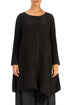 Dropped Side Crinkled Black Silk Linen Jacket 1