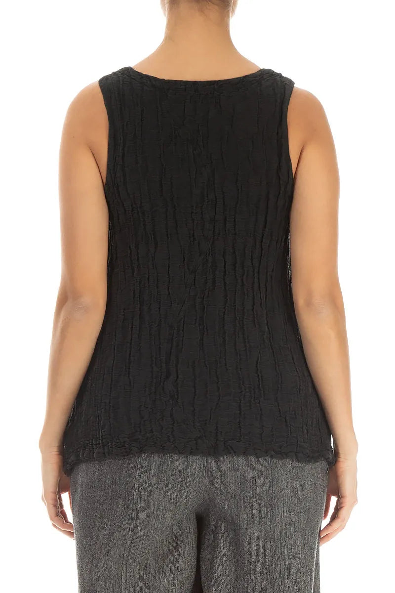 Dropped Sides Black Crinkled Silk Linen Blouse 2