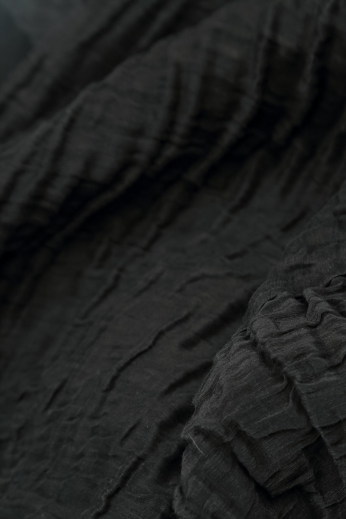 Dropped Sides Black Crinkled Silk Linen Blouse