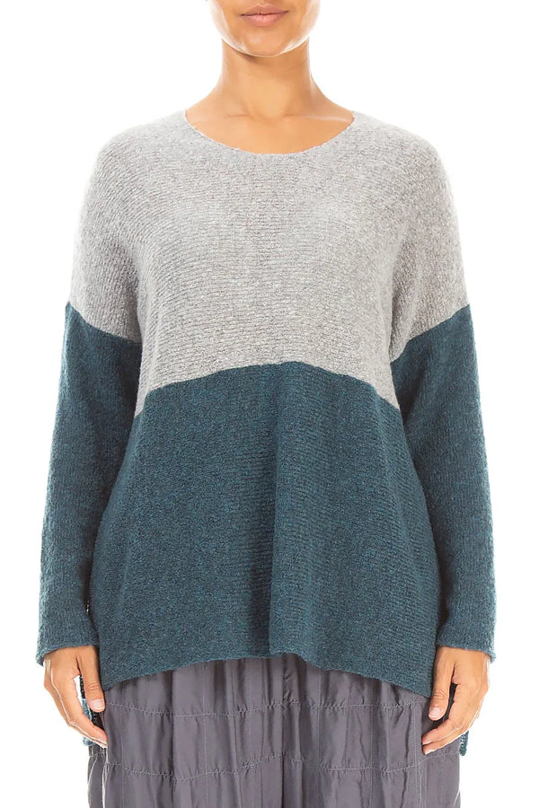 Dual Light Grey & Teal Wool Sweater 1