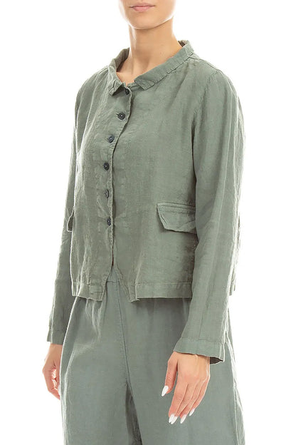 Buttoned Sage Linen Jacket 3