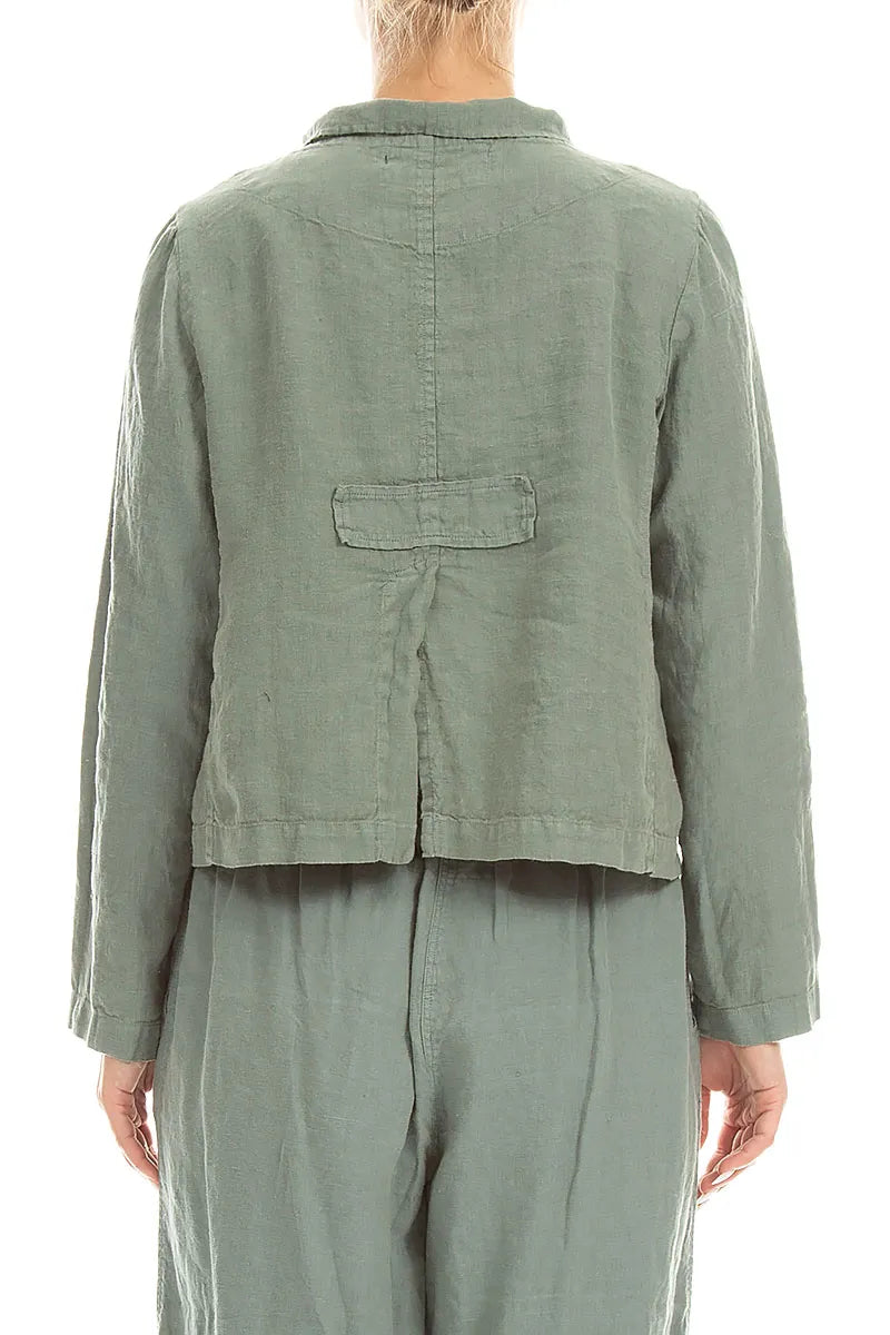 Buttoned Sage Linen Jacket 2