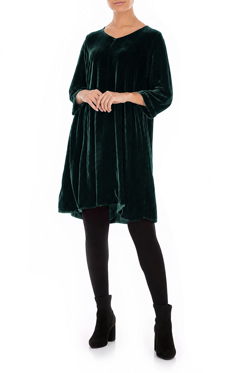 Elegantes Kleid aus Samt und Seide in Dunkeltürkis