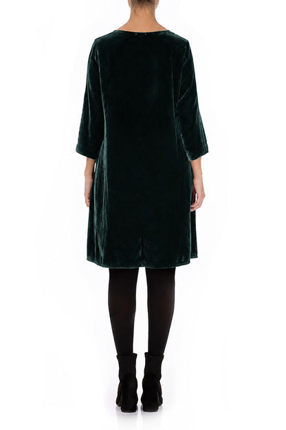Elegantes Kleid aus Samt und Seide in Dunkeltürkis