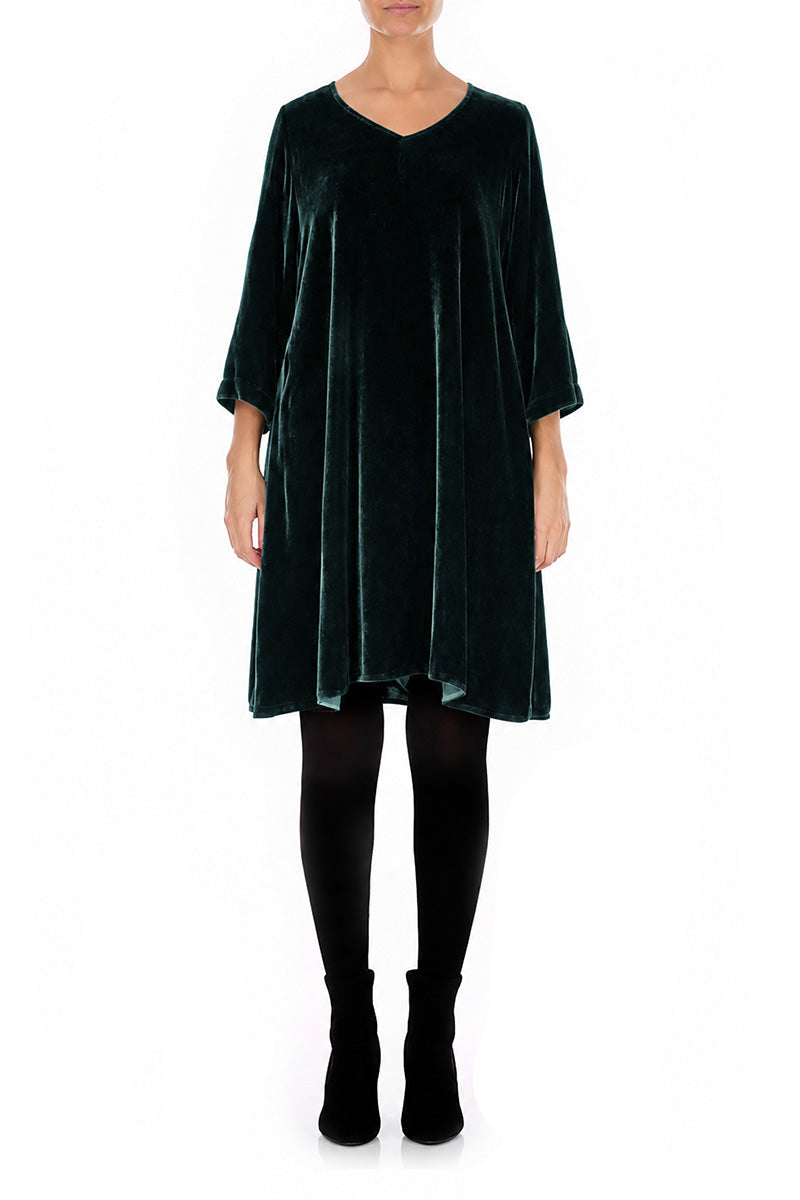 Elegantes Kleid aus Samt und Seide in Dunkeltürkis