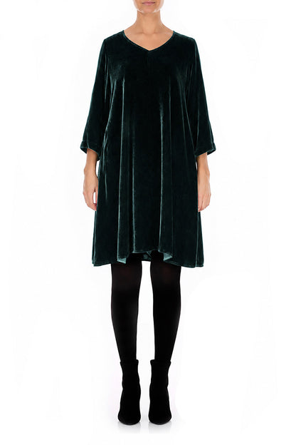 Elegantes Kleid aus Samt und Seide in Dunkeltürkis