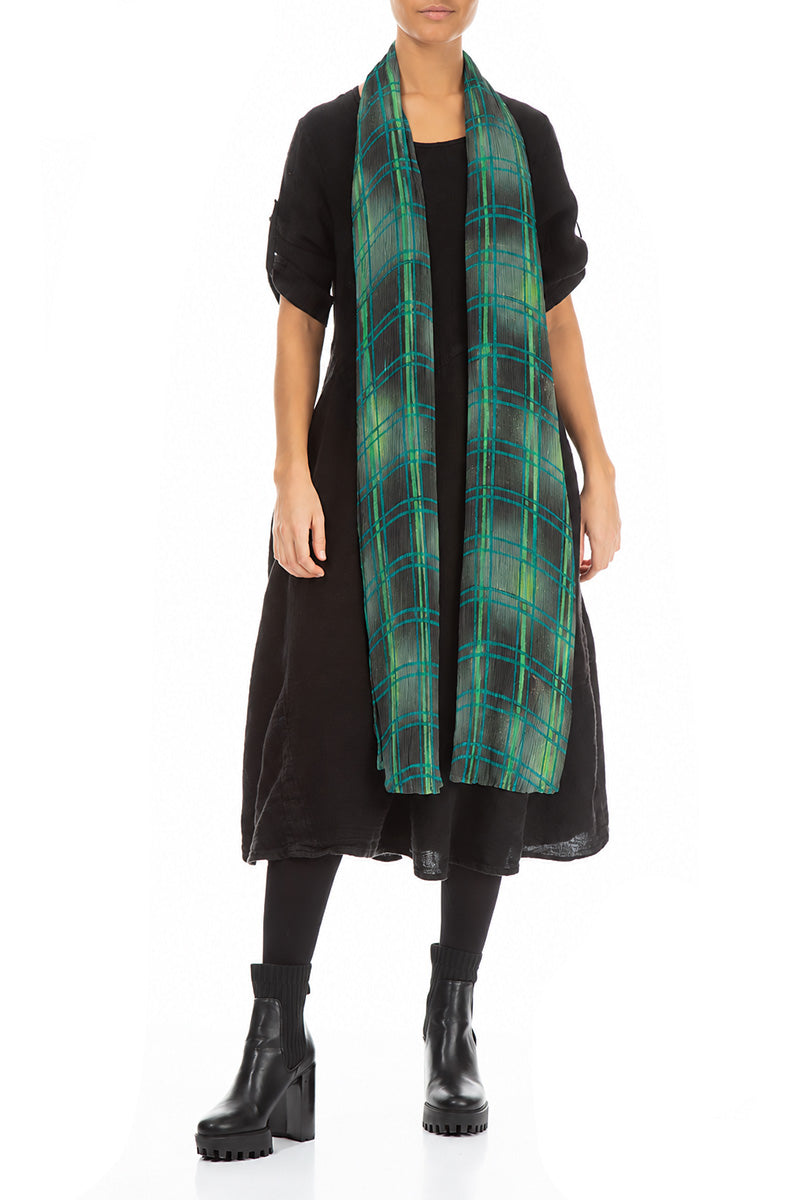 Emerald Grid Silk Viscose Scarf 2