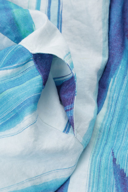 Empire Waist Blue Brushstroke Linen Dress 7