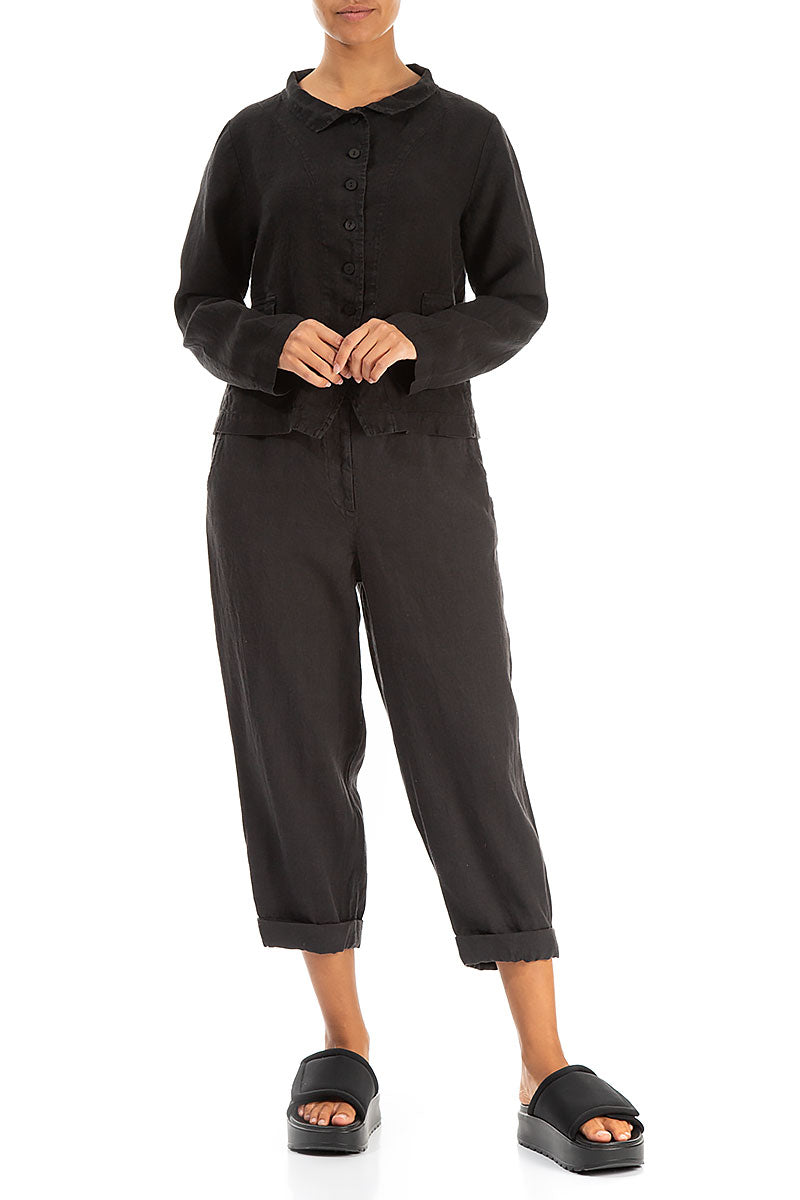 Buttoned Black Linen Jacket 5