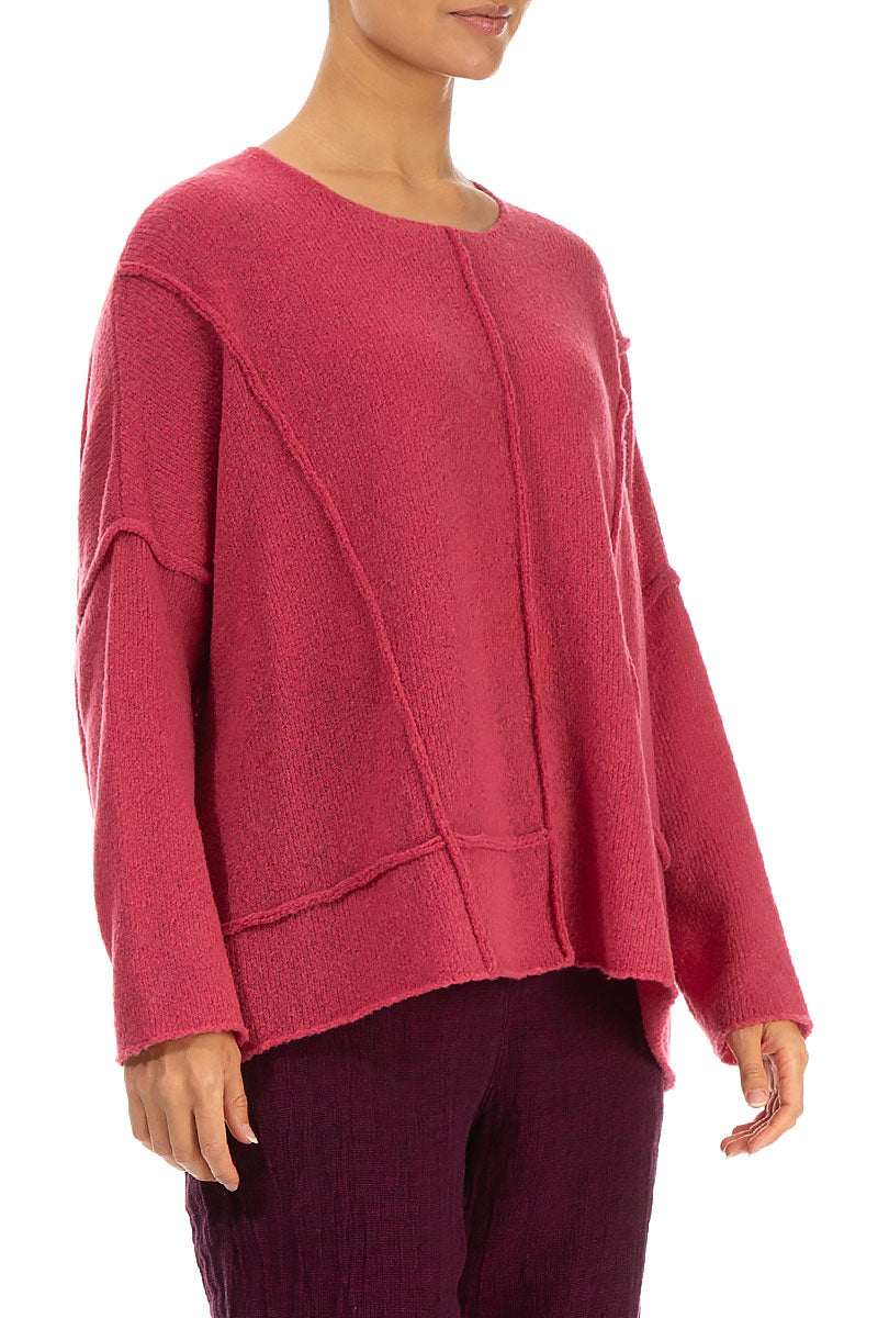 Exposed Seam Berry Rose Wool Sweater 3