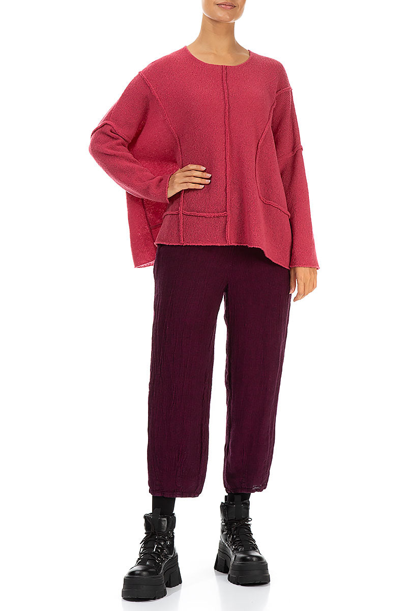 Exposed Seam Berry Rose Wool Sweater 4