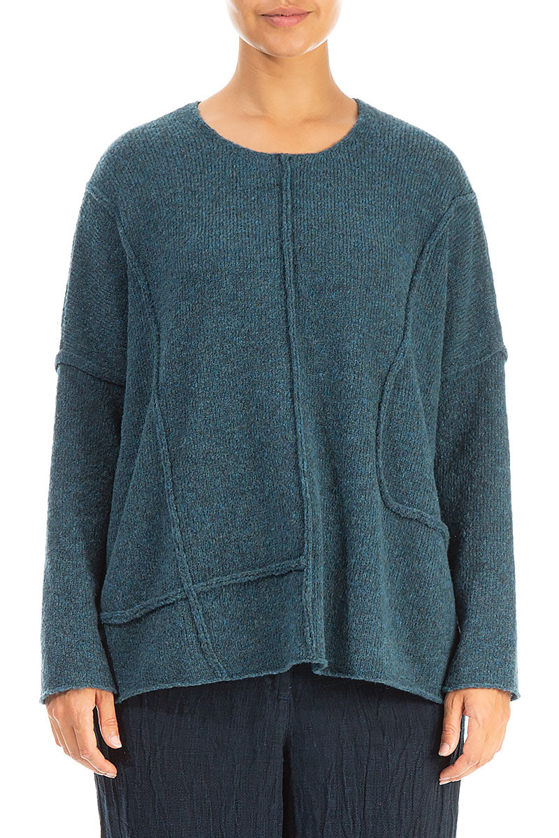 Exposed Seam Teal Wool Sweater 1