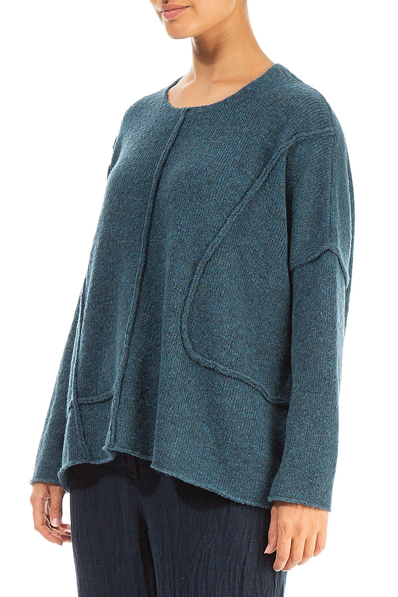 Exposed Seam Teal Wool Sweater 3