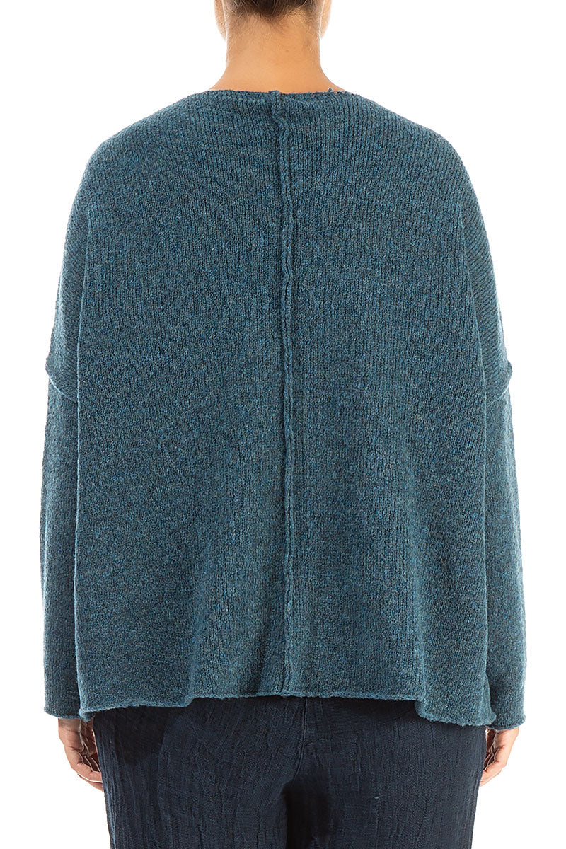 Exposed Seam Teal Wool Sweater 2