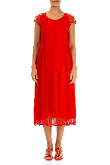 Flame Orange Crumpled Silk Chiffon Dress 2