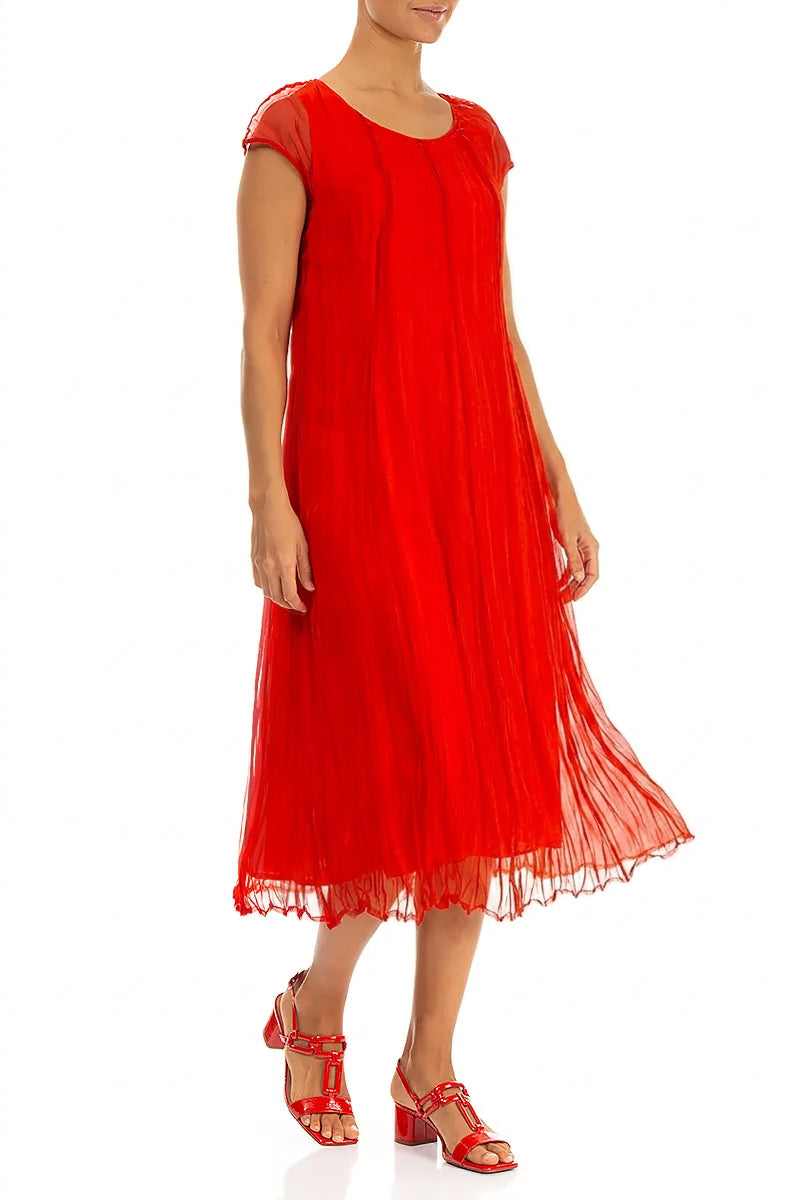 Flame Orange Crumpled Silk Chiffon Dress 4